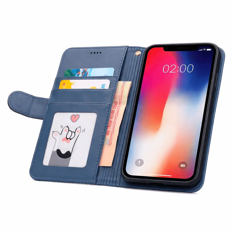 iPhone 11 Pro Flip Wallet Case Cowhide Finish Dot Pattern – 3 Card Slot & Back Magnet Closure by techplus