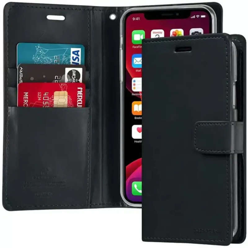 iPhone 12 Pro Max Flip PU Leather Wallet Case (Black) by techplus