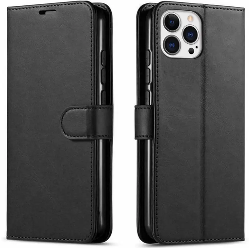 iPhone 12 Pro Max Flip PU Leather Wallet Case (Black) by techplus