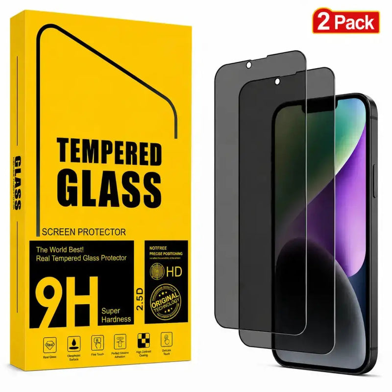 techplus Screen protector iPhone 13 Privacy Tempered Glass Screen Protector (2 Pack) – 9H HD Anti-Spy, 2.5D Rounded Edge, Impact & Scratch Resistant IPhone 13 Privacy Tempered Glass Screen Protector