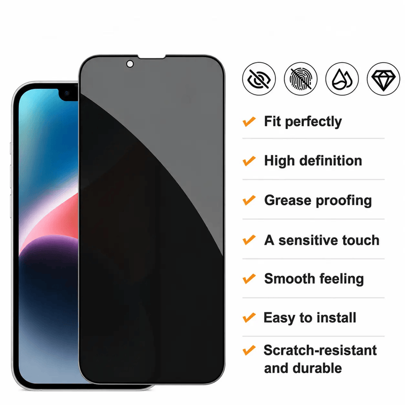 techplus iPhone 13 Pro Privacy Tempered Glass Screen Protector 9H Anti Spy iPhone 13 Pro Privacy Tempered Glass Screen Protector