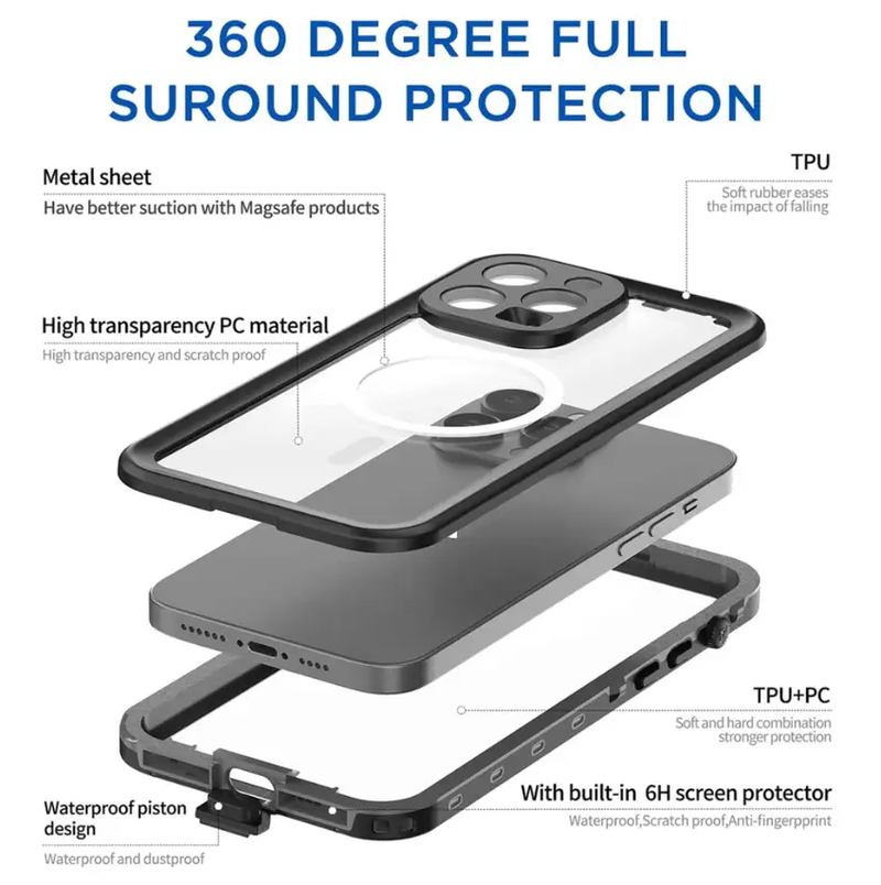 MagSafe Waterproof Shockproof Case for iPhone 15 Pro Max | Redpepper by techplus