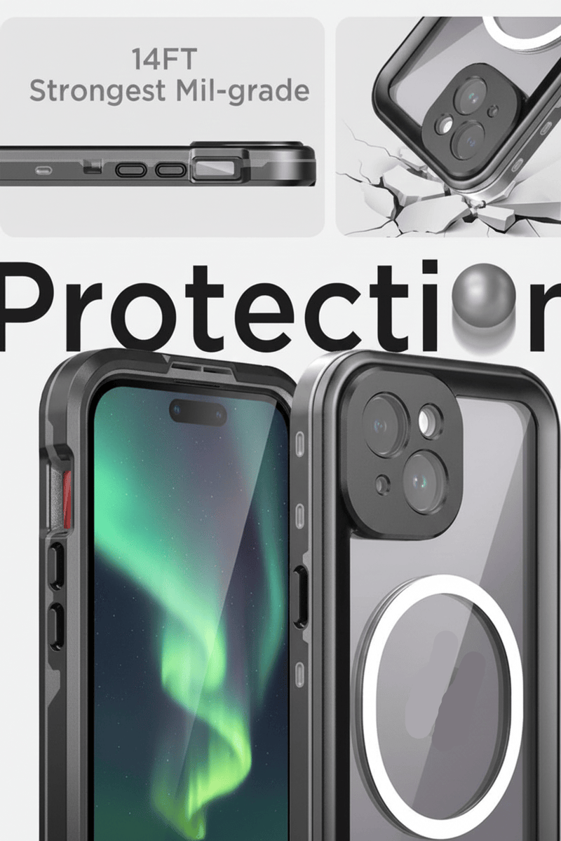 techplus Waterproof & Shockproof Case for iPhone 15 – Clear Protective Cover TechPlus Waterproof Shockproof Case for iPhone 15