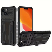 iPhone 15 Heavy Duty Shockproof Case With Card Holder & Kickstand (Black) by techplus