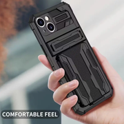 iPhone 15 Heavy Duty Shockproof Case With Card Holder & Kickstand (Black) by techplus