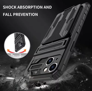 iPhone 15 Heavy Duty Shockproof Case With Card Holder & Kickstand (Black) by techplus