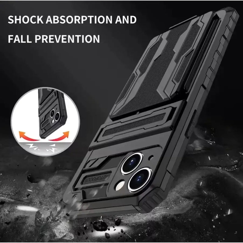 techplus Mobile Phone Case iPhone 15 Heavy Duty Shockproof Case With Card Holder & Kickstand (Black) iPhone 15 Heavy Duty Shockproof Case With Card Holder & Kickstand (Black)