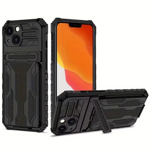techplus Mobile Phone Case iPhone 15 Heavy Duty Shockproof Case With Card Holder & Kickstand (Black) iPhone 15 Heavy Duty Shockproof Case With Card Holder & Kickstand (Black)