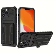 iPhone 15 Pro Max Heavy Duty Shockproof case With Card Holder & Kickstand (Black) by techplus