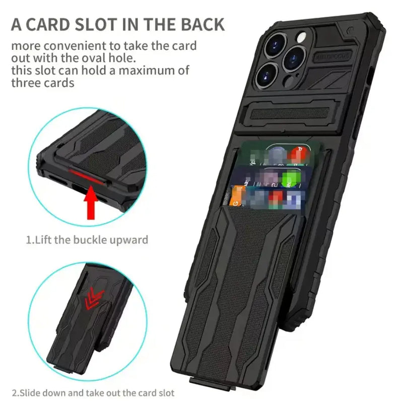techplus Mobile Phone Case iPhone 15 Pro Heavy Duty Shockproof Case With Card Holder & Kickstand (Black) iPhone 15 Pro Heavy Duty Shockproof Case With Card Holder & Kickstand (Black)