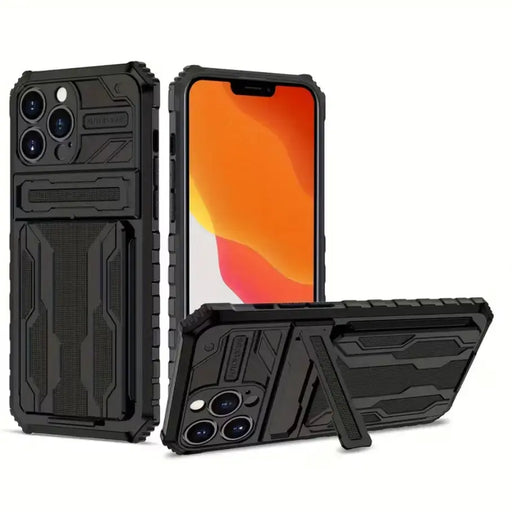 techplus Mobile Phone Case iPhone 15 Pro Heavy Duty Shockproof Case With Card Holder & Kickstand (Black) iPhone 15 Pro Heavy Duty Shockproof Case With Card Holder & Kickstand (Black)