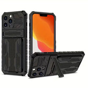 techplus Mobile Phone Case iPhone 15 Pro Max Heavy Duty Shockproof case With Card Holder & Kickstand (Black) iPhone 15 Pro Max Heavy Duty Shockproof case With Card Holder & Kickstand (Black)