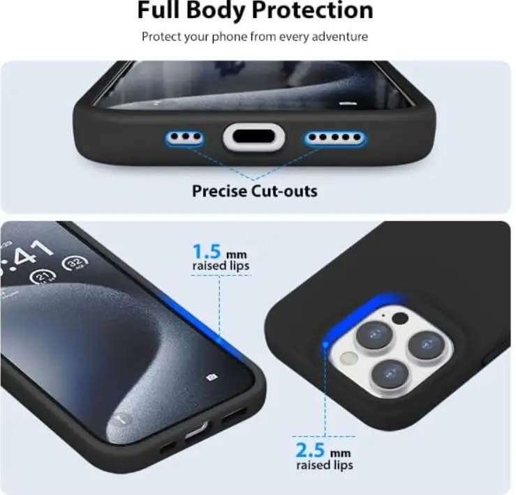 iPhone 16 Pro Max Silicone Case – Soft Protective Cover (Black, Blue, Red) by techplus