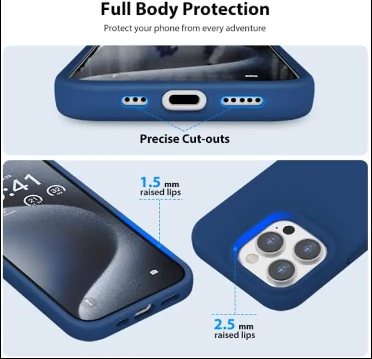 iPhone 16 Pro Silicone Case – Soft Protective Cover (Black, Blue, Red) by techplus