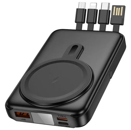 J135 Rico Magnetic Wireless Power Bank 10000mAh with Built-In Cables by techplus