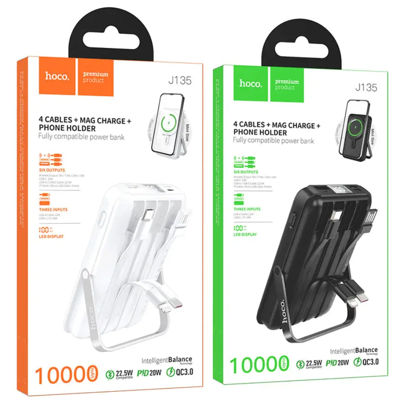 J135 Rico Magnetic Wireless Power Bank 10000mAh with Built-In Cables by techplus