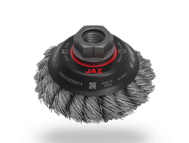 Jaz Brush Jaz Bevelled Brush High Speed Twist Knot 100mm x 22mm x 0.5mm - M14 x 2 - Stainless Steel (BRUH-100S)