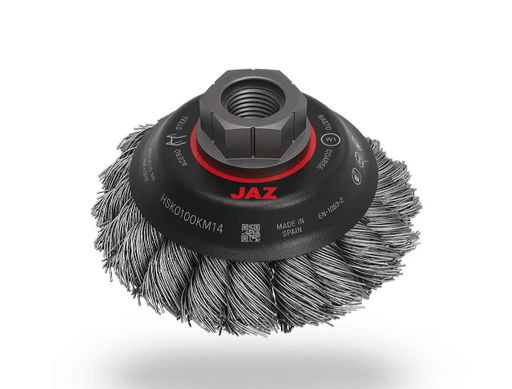 Jaz Brush Jaz Bevelled Brush High Speed Twist Knot 100mm x 22mm x 0.5mm - M14 x 2 - Stainless Steel (BRUH-100S)