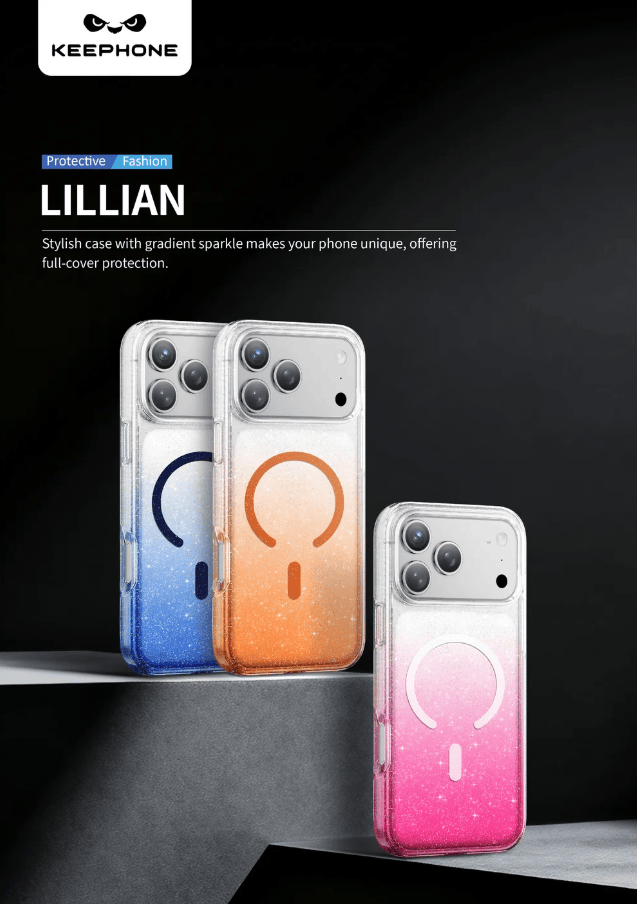 techplus Keephone Lillian Glitter Clear Case for iPhone 17 Pro Gradient Sparkle Keephone Lillian Glitter Clear Case for iPhone 17 Pro
