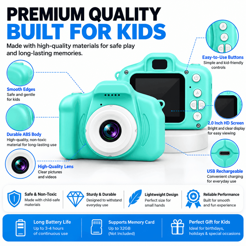 techplus Kids Digital Camera 1080P HD – Mini Waterproof Camera with 2.4-Inch Screen (Green) Kids Digital Camera 1080P HD – Mini Waterproof Camera with 2.4-Inch Screen (Green)