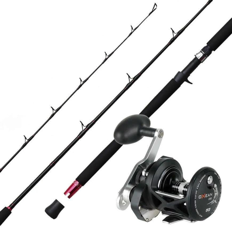 Tica Oxean Trigger Rod – Tica OX5 with overhead reel, showcasing a powerful composite construction for enhanced fishing performance.
