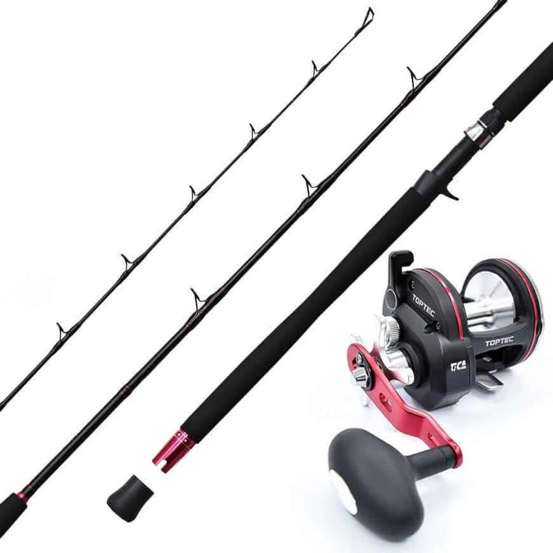 Tica Oxean Trigger Rod – Tica Toptec SWA10R alongside an overhead reel, showcasing premium fishing rod design and features.