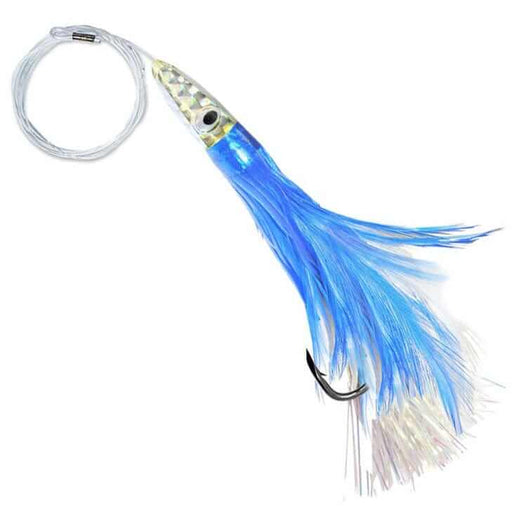 Pacific Tuna Tickler - Blue/White - Rigged, 140mm tuna lure with resin head, pre-rigged for fishing.