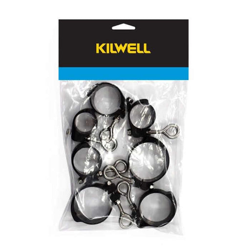 Kilwell Outrigger Collar Set KOCSET packaged with different sized collars and stainless steel eyebolts.
