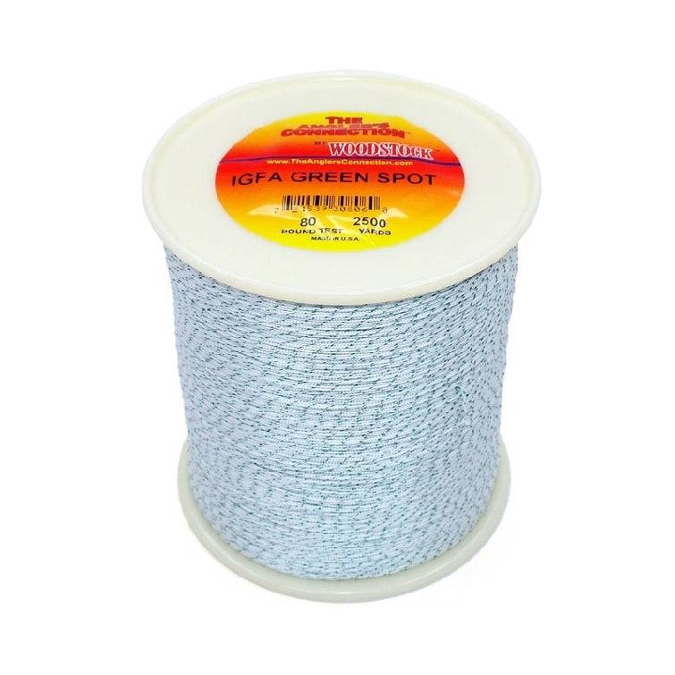 Woodstock IGFA Green Spot Dacron 80lb 1200yd spool featuring heat set waterproofed design.