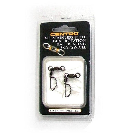 Centro Swivel T-Snap SS Double Ring x 4 Sizes - Size 4 with 170lb Test ball bearing snap swivel.