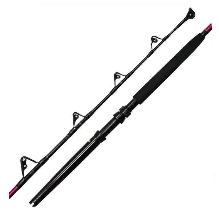 Kilwell NZ Fibre-X 37kg Rollered DSB Game Rod displayed with detachable straight butt and lightweight design.