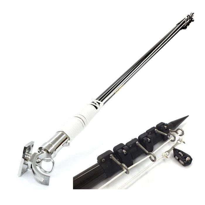 Stiffyriggers 4.5m (15') 4pc Telescopic BlK Pr showing features and fittings for boat mounting.