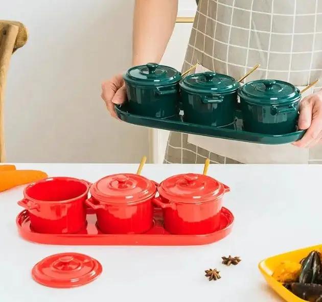 g8buynz 4pcs Ceramic Seasoning Jar Set Kitchenware Set Spice container 4pcs Ceramic Seasoning Jar Set Kitchenware Set Spice container
