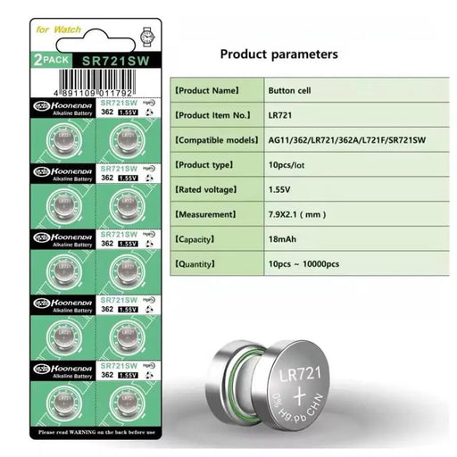 Watch Batteries for Koonenda 362 / 361 / SR721SW / AG11 (10 Pack) by That Watch Shop