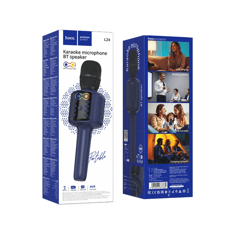 techplus Bluetooth Karaoke Microphone with 5W Speaker, Bluetooth 5.4, USB, TF Card & AUX (L24) - Blue Bluetooth Karaoke Microphone with 5W Speaker, Bluetooth 5.4, USB, TF Card & AUX (L24) - Blue