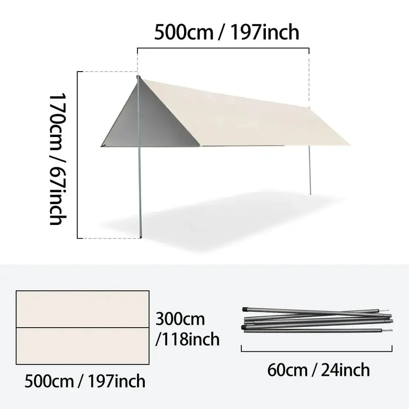 Large Portable Sunshade Tarp with Poles (2 sizes available) by Habicare