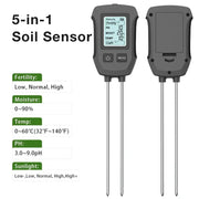 LCD 3/5-in-1 Handheld Soil Tester for pH, Moisture & Light (different colours & sets available) by Habicare