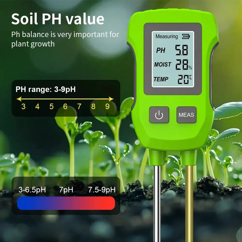 LCD 3/5-in-1 Handheld Soil Tester for pH, Moisture & Light (different colours & sets available) by Habicare
