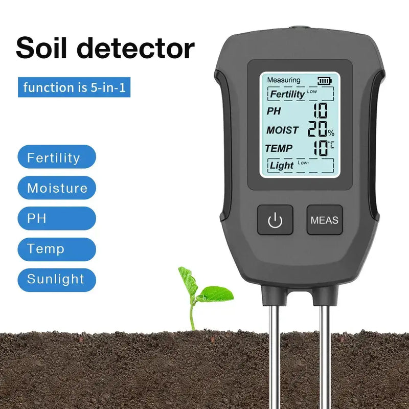 LCD 3/5-in-1 Handheld Soil Tester for pH, Moisture & Light (different colours & sets available) by Habicare