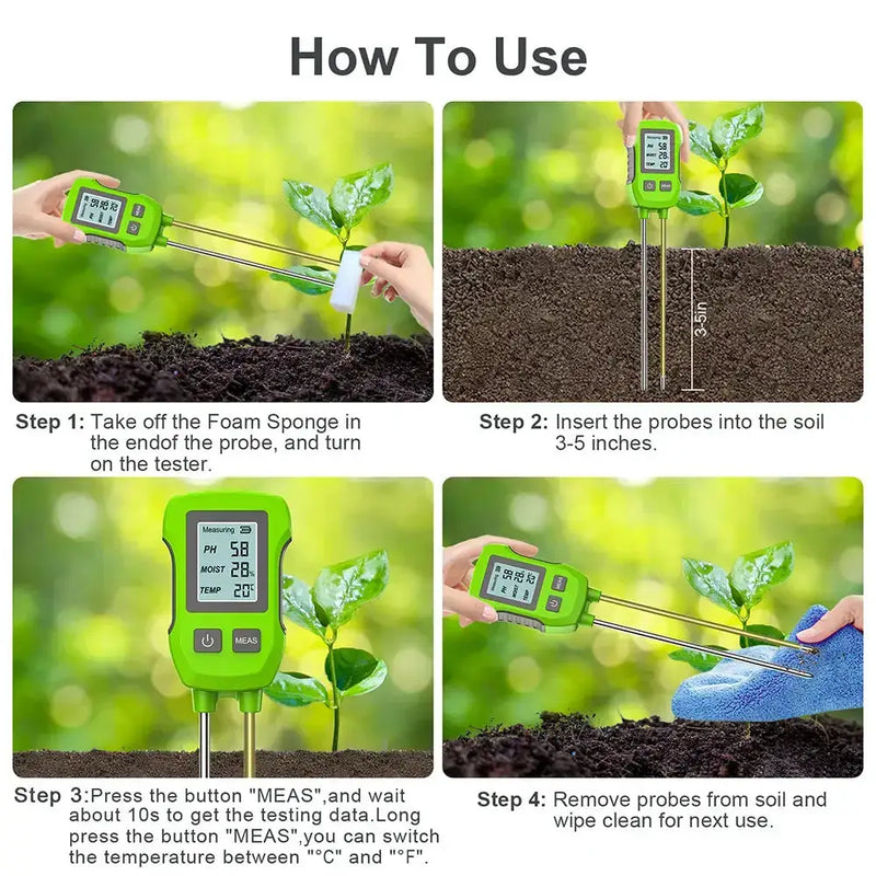 LCD 3/5-in-1 Handheld Soil Tester for pH, Moisture & Light (different colours & sets available) by Habicare