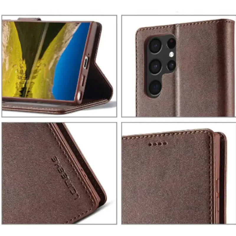 Leather Wallet Flip Case for Samsung Galaxy Series (Brown) by Habicare
