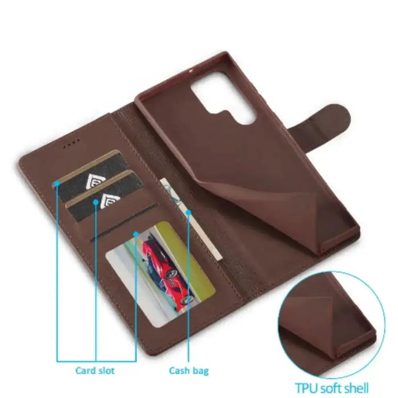 Leather Wallet Flip Case for Samsung Galaxy Series (Brown) by Habicare