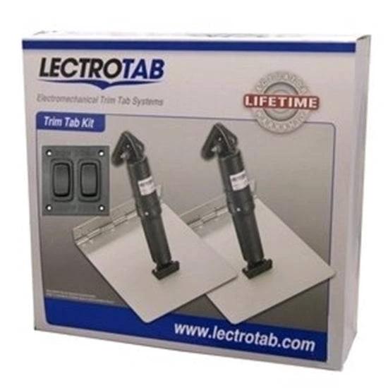 Lectrotab 12x12 Trim Tab Kit with Rocker Switch packaging featuring trim tabs and rocker switch.