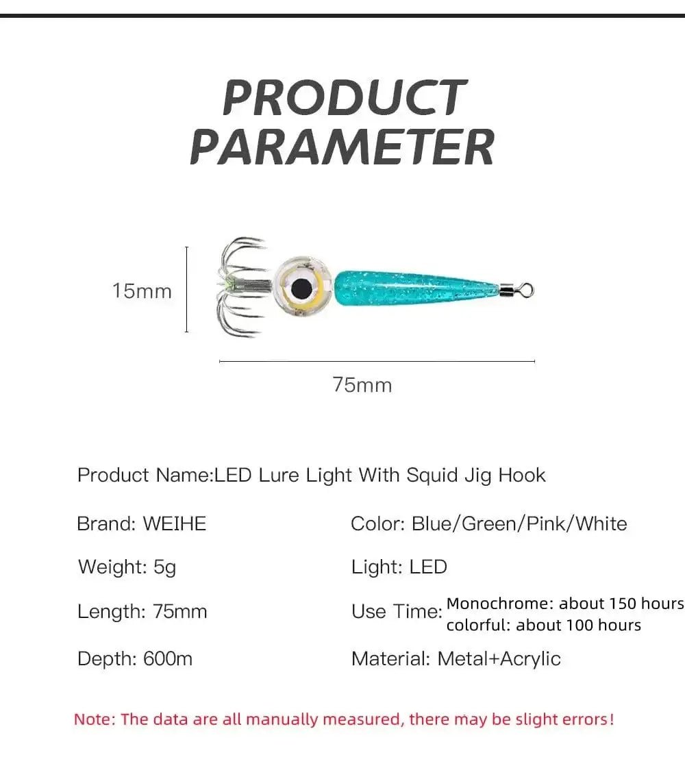 China China Fishing Lures 5g Squid Hook with LED Light Squid Jig Lure Luminous Webfoot Octopus Egi Artificial Bait Cuttlefish Sea Tackle