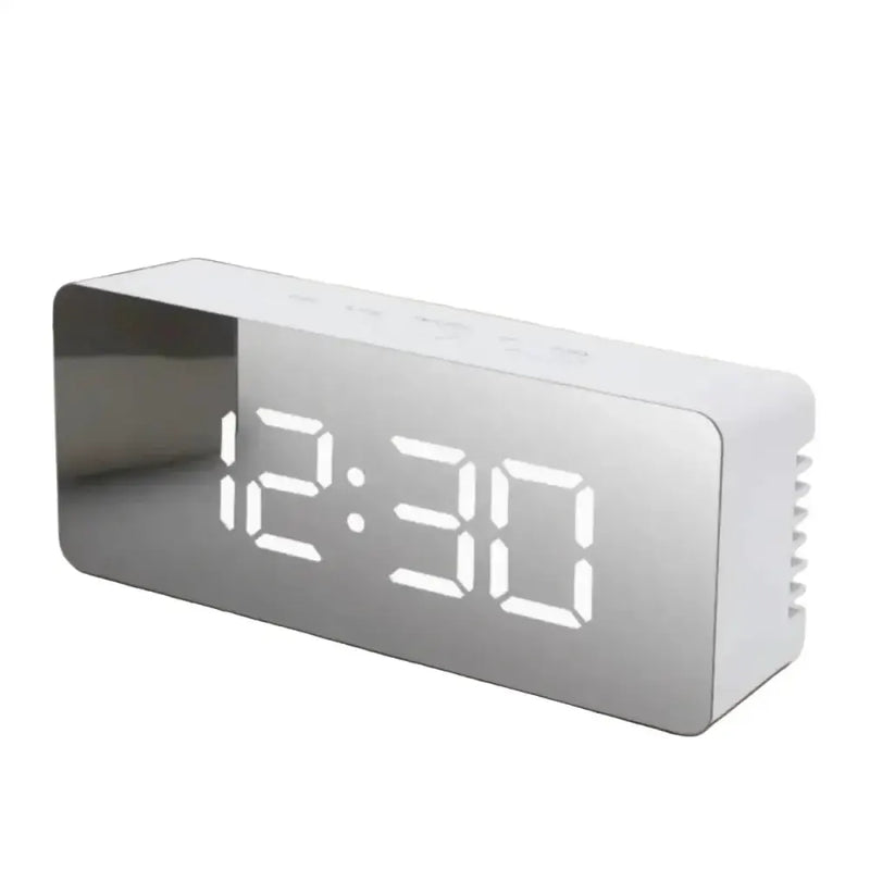 LED Mirror Alarm Clock with Temperature & Smart Night Light (available in 2 shapes) by Habicare