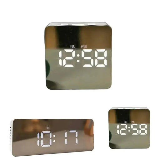 LED Mirror Alarm Clock with Temperature & Smart Night Light (available in 2 shapes) by Habicare