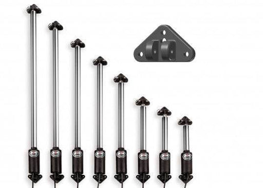 Lenco Linear Actuator - HL1600S/24V showing multiple sizes and mounting bracket for hatch lifter applications.