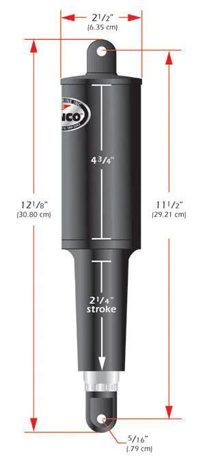 Lenco 101 Power Cylinder 24V dimensions diagram with detailed measurements for installation.