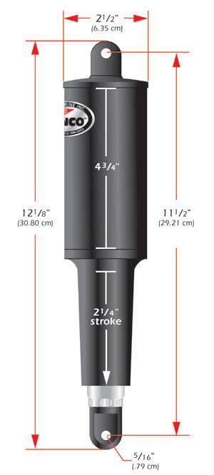 Lenco 101 Power Cylinder 24V dimensions diagram with detailed measurements for installation.
