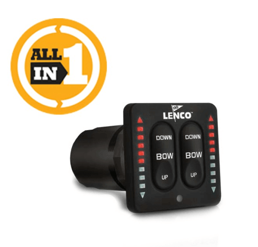 Lenco 4" X 12" Trim Tab Kit - w LED Indicators control panel with buttons and indicators for adjusting bow trim.